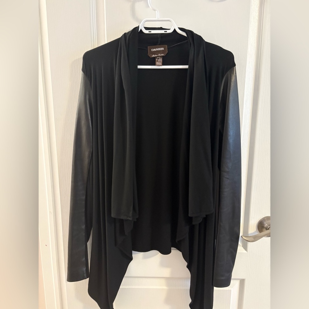 Danier Black Draped Sweater with Leather Sleeves